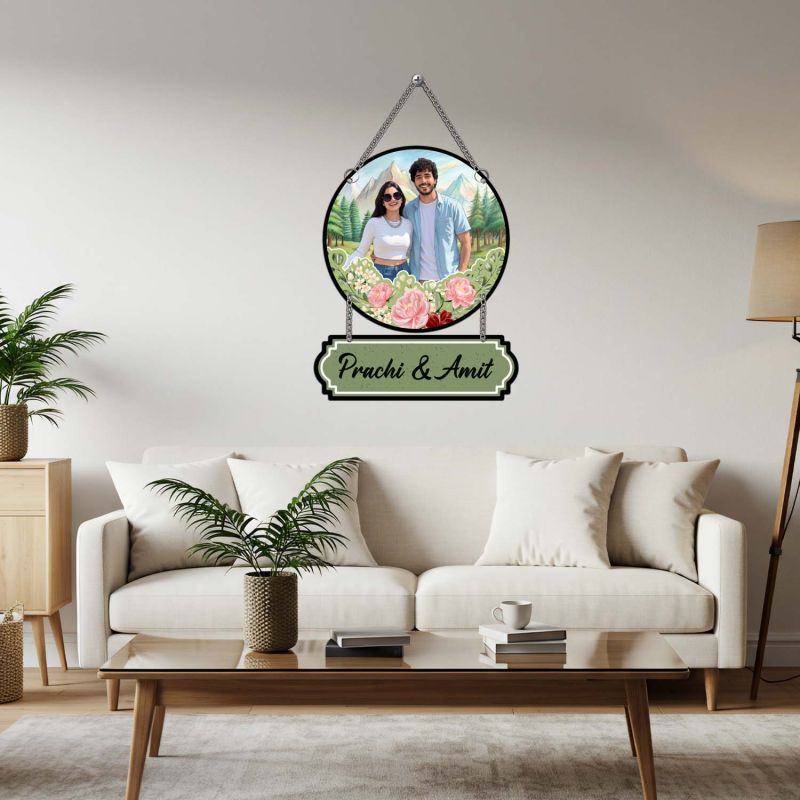 GIFTMEBAZAR Personalized Couple Photo Wall Hanging Custom With Photo & Name Gift For Birthday Valentines Day, Anniversary & Engagement Bedroom Wall Art Decor